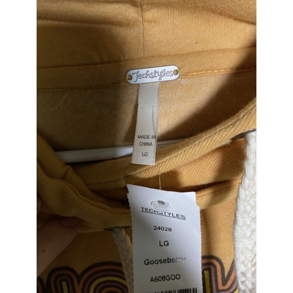 Techstyles Walker Minnesota Size L Women Yellow Soft Retro Hippie Hoodie Sweater - Picture 5 of 9